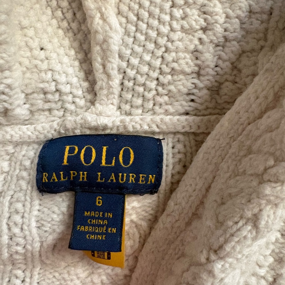 Polo by Ralph Lauren Cream Cable-Knit Hooded Sweater with Fair Isle Cuffs size 6 - Picture 2 of 4